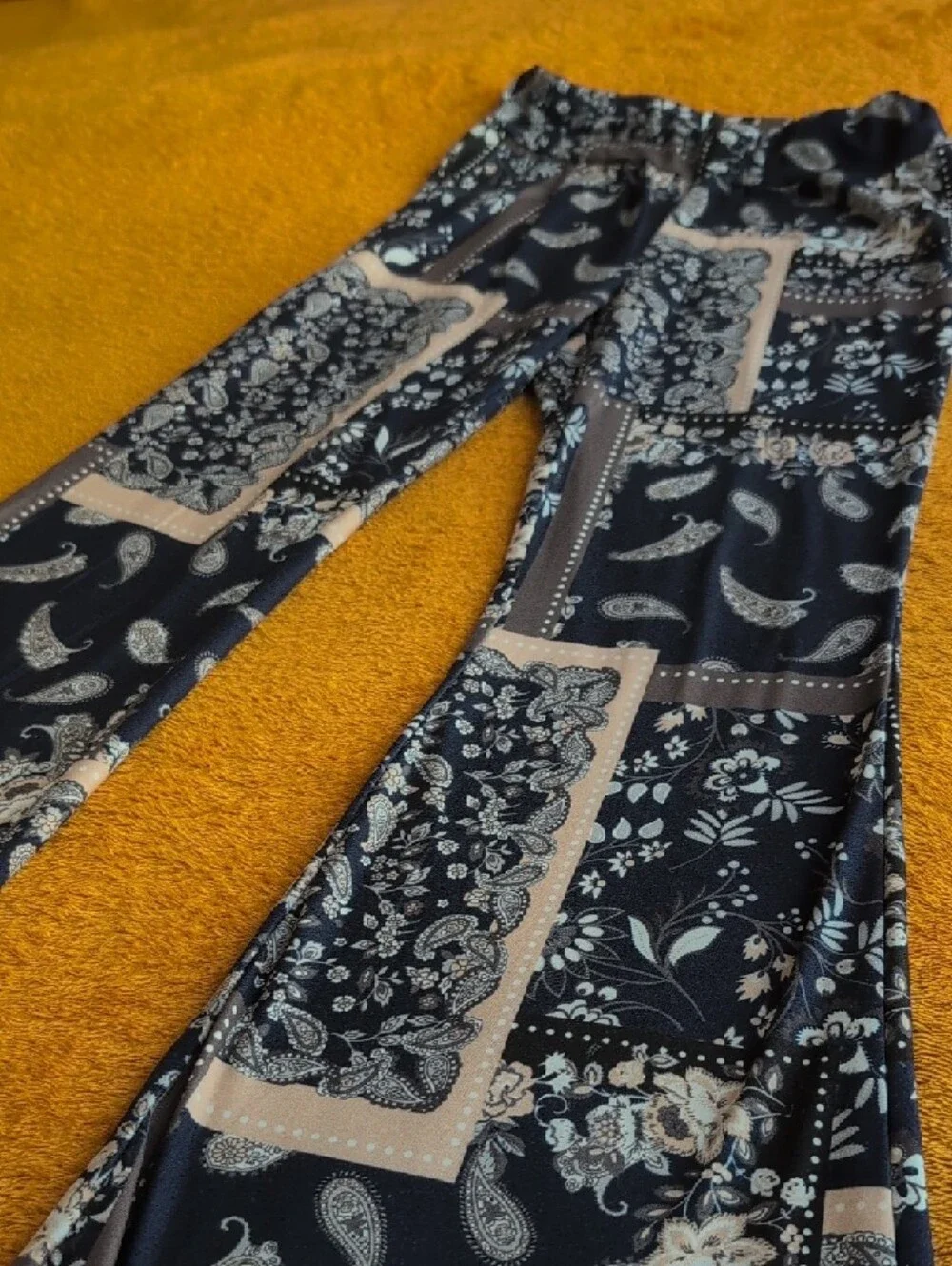 SHEIN Navy Blue Paisley Patchwork Flare Jeans - Picture 2 of 4